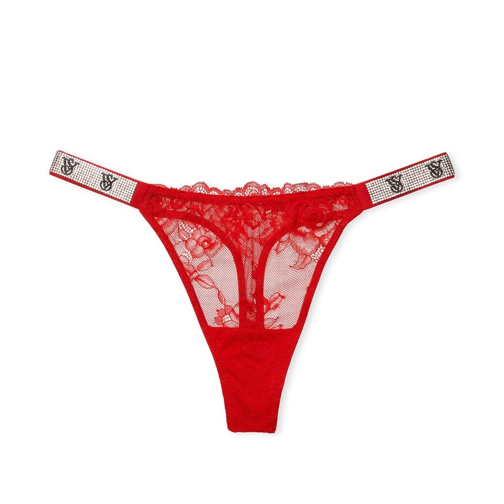 Victoria's Secret Shine Strap Lipstick Red Lace Thong Size XXL